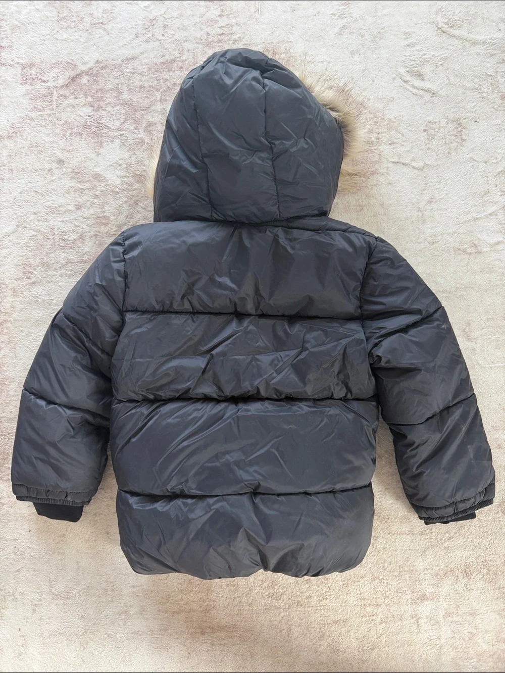 The Children's Place Black Puffer Coat with Faux Fur Trim